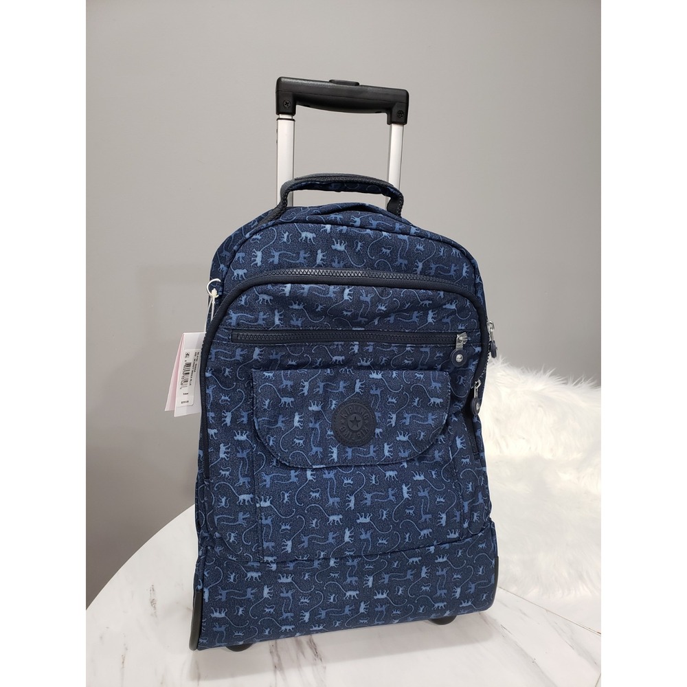 Kipling Sanaa Rolling backpack TRAVEL CARRY ON LUGGAGE MONKEY MANIA Wheels BLUE